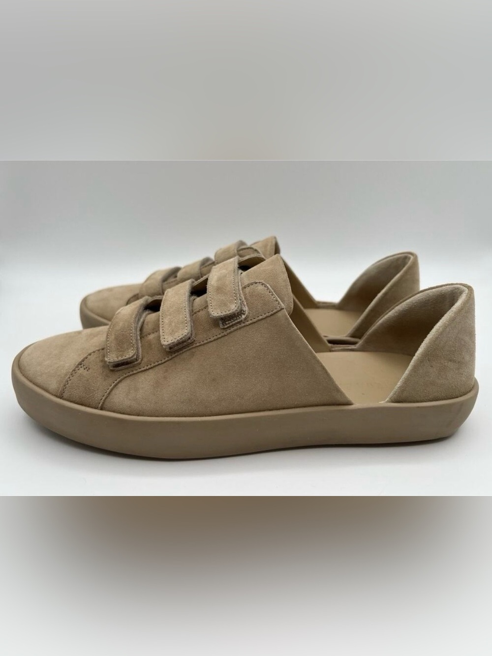 Women's Taupe Suede Velcro Casual Sneakers